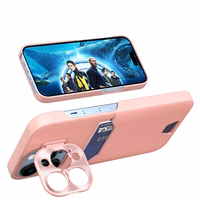 Odinis dėklas su stovu iPhone 14, kortelių piniginės tipo, rožinis