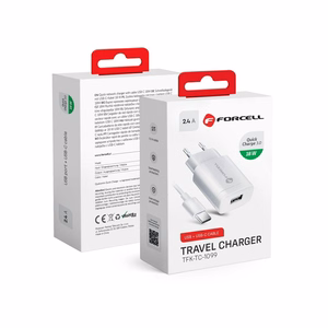 Įkroviklis Forcell + type-C kabelis (1xUSB 2.4A 18W) baltas