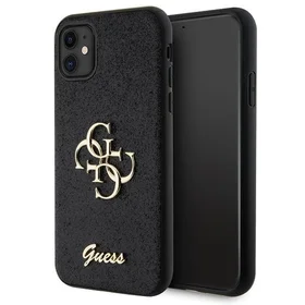 Guess GUHCN61HG4SGK dėklas iPhone 11 / Xr - juodas blizgus užrašas Didelis 4G