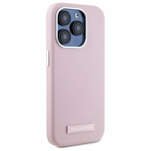 Karl Lagerfeld FW Metal Plate Magnetinis įkrovimo dėklas iPhone 15 Pro Max - rožinė