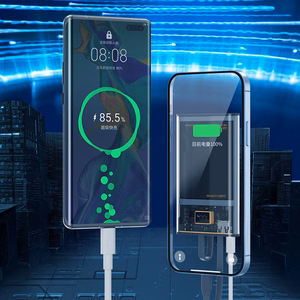 WEKOME WP-323 Vanguard Series išorinė baterija, 10000 mAh, PD 20 W + QC 22,5 W, su integruotais USB-C ir Lightning laidais, juoda ir skaidri