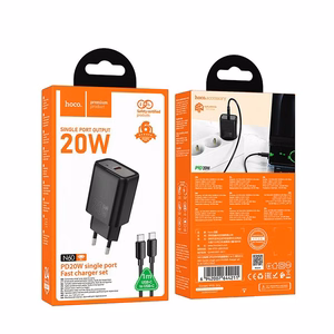 Įkroviklis Hoco USB-C QC PD 20W + kabelis USB-C į Lightning N60 juodas
