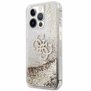 Guess 4G Big Liquid Glitter dėklas telefonui iPhone 13 Pro Max 6.7" - auksinis
