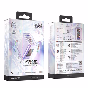 Acefast GaN 65W įkroviklis su 3 jungtimis (1xUSB, 2xUSB C) - violetinis (A45)