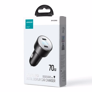 Automobilinis įkroviklis Joyroom „JR-CCD02" juodas 70W (2xUSB-C) su LED ekranu