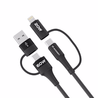 Wozinsky WNBAA 4in1 kabelis 2x USB-C 1x USB-A 1x Lightning 60W 1 m - juodas