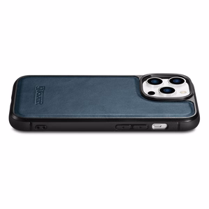 iCarer odinis Oil Wax dėklas telefonui iPhone 14 Pro Max, odinis dėklas mėlynas (WMI14220720-BU)