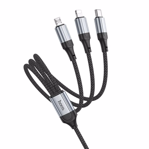 USB kabelis Hoco (X102) 3in1 lightning+microUSB+USB-C juodas 1m