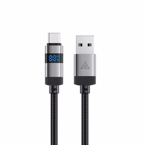 "Acefast C15-04" USB-A - USB-C kabelis su ekranu 480Mb/s 66W 1,2 m - juodas