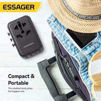 Įkroviklis Essager "Travel Global 2" juodas 65W (3xPD / 2xQC3.0) (tinka EU / US / UK)