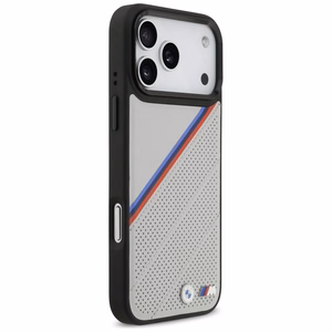 BMW M trispalvis metalinis logotipas magnetinis dėklas telefonui iPhone 17 Pro Max - pilkas