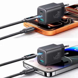 Joyroom JR-TO1 GaN 45W USB-C Lightning USB-A sieninis įkroviklis juodas