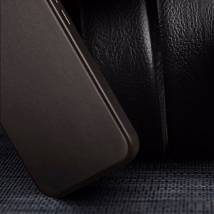 Dux Ducis Naples dėklas iPhone 14 Plus odinis dėklas (suderinamas su MagSafe) tamsiai rudas