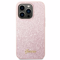 Guess GUHCP14LHGGSHP iPhone 14 Pro 6,1" rožinis/rožinis hard dėklas Glitter Script