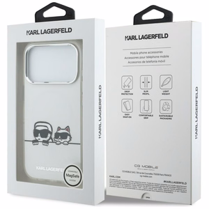 Karl Lagerfeld IML Karl & Choupette Peekaboo Logo MagSafe Dėklas for iPhone 17 Pro - baltas