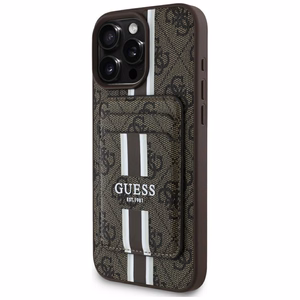 Guess 4G Stripes dėklas su Magnetinė pinigine iPhone 16 Pro Max - rudas