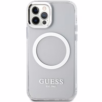 Guess Metal Outline MagSafe dėklas iPhone 12 / iPhone 12 Pro – sidabrinis
