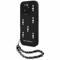 Karl Lagerfeld Saffiano Crystals su grandine dėklas telefonui iPhone 16 Pro - juodas