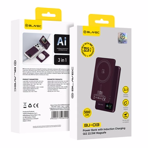 Blavec BJ-03 5000 mAh itin plonas magnetinis išorinis akumuliatorius su „MagSafe“, 7,8 mm, USB-C, 22,5 W, 3 viename (PBBJ03-MC5O) (spalva: violetinė; aliuminio korpusas)
