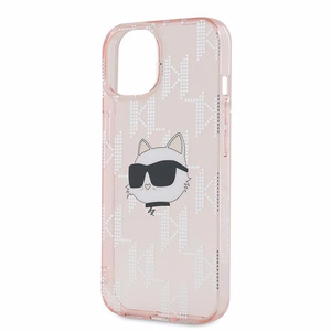 Karl Lagerfeld IML Choupette galvos ir monogramos dėklas iPhone 15 / 14 / 13 - rožinė