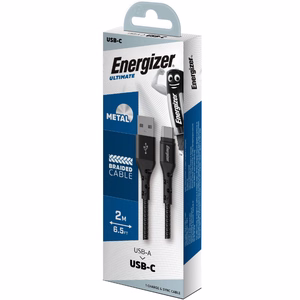 Energizer Ultimate C520CKBK USB-A–USB-C įkrovimo ir duomenų laidas, 2 m, juodas