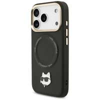 Karl Lagerfeld Big Strap Choupette metalinio logotipo Magnetinis dėklas telefonui iPhone 17 Pro Max - juodas