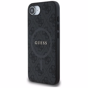 Guess PU odinis 4G spalvotas žiedas dėklas su MagSafe iPhone 16e - juodas