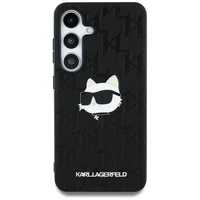 Dėklas Karl Lagerfeld Odinis Monogram Pin Logo Choupette Head Samsung Galaxy S25 juodas
