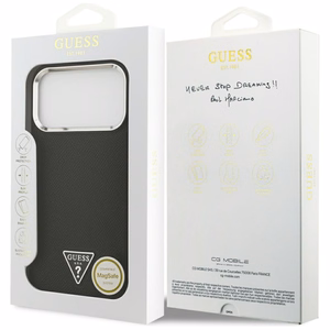Guess Grūdėtas Trikampio logotipas Magnėtinis dėklas telefonui iPhone 17 Pro Max - juodas