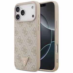 Guess Leather 4G Triangle Strass MagSafe dėklas, skirtas iPhone 17 Pro Max / 18 Pro Max – rožinis