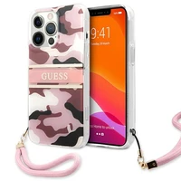 Guess GUHCP13LKCABPI iPhone 13 Pro / 13 6.1" rožinis/rožinis kietas dėklas Camo Strap Collection