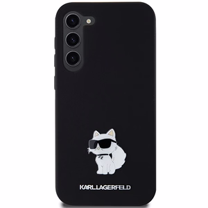 Karl Lagerfeld silikoninis Choupette metalinis ženkliukas dėklas telefonui Samsung Galaxy S24+ - juodas