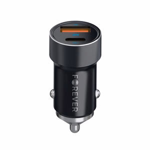 Forever CC-06 PD QC automobilinis įkroviklis 1x USB-C 1x USB 20W juodas + USB-C - USB-C kabelis 60W