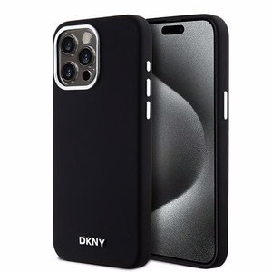 DKNY DKHMP15XSMCHLK iPhone 15 Pro Max6.7" juodas dėklas Liquid Silicone Small Metal Logo MagSafe