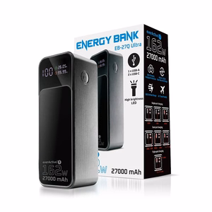 Išorinė baterija 27 000mAh, 1x USB, 2x USB-C, 162,5W, QC4+, žibintuvėlis, LCD ekranas, juodas