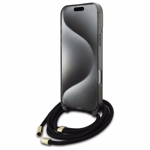 Guess Kryžminis Laidas Užrašas Magnetinis dėklas iPhone 16 Pro - juodas