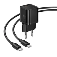 Įkroviklis Hoco N66 35W GaN USB-C/USB-A + USB-C to USB-C cable 1.0m juodas