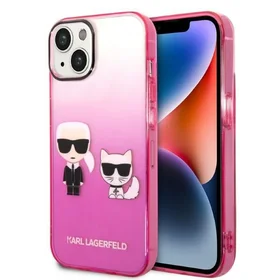 Karl Lagerfeld gradientinis Ikonik Karl & Choupette dėklas iPhone 14 Plus – rožinis