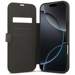Guess Book 4G Metal Logo dėklas telefonui iPhone 17 Pro Max - juodas