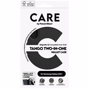 CARE by PanzerGlass Funkcinis Tango 2in1 piniginės dėklas telefonui Samsung Galaxy S25+ - Juodas