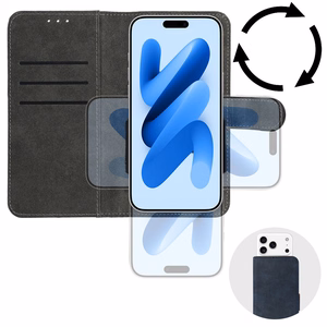 COMMON universalus knygos tipo dėklas (DYDIS M) Samsung S21/S10/Note/Note 2/Note 3/Huawei P30 Lite/P9/P9 Lite/Sony Xperia Z3/Z4/Z5, tamsiai mėlynas