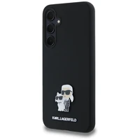 Karl Lagerfeld Silikoninis Karl&Choupette Metal Pin dėklas Samsung Galaxy A35 - juodas