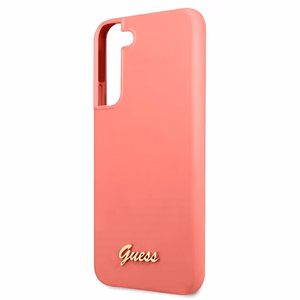Guess GUHCS22MLSLMGFU S22+ S906 fuksija/fuksija kietas dėklas Silicone Script Metal Logo