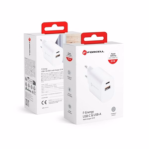 FORCELL F-ENERGY TFK-TC-35WPDAC kelioninis įkroviklis Type C + USB A PD QC4.0 3A 35W baltas