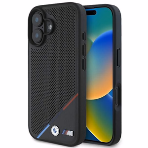 BMW M Perforuotas Trispalvė Linija Magnetinis dėklas telefonui iPhone 16 Plus - juodas