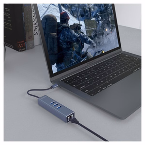 Savio AK-57 USB-C – 3x USB-A šakotuvas su RJ-45 gigabitų Ethernet adapteriu, 5000 Mbit/s, pilkas
