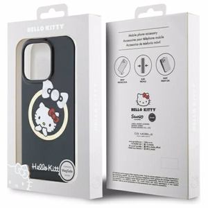Hello Kitty IML Linksmas kaspinas magnetinis iPhone 16 Pro dėklas - juodas