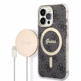 Rinkinys Guess GUBPP13LH4EACSK dėklas + įkroviklis iPhone 13 Pro juodas kietas dėklas su 4G raštu Magnetinis