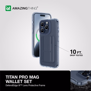 Amazing Thing Titan Pro Mag piniginės dėklas 10FT IP156.7PTWBU Iphone 15 Pro Max tamsiai mėlyna su stovu