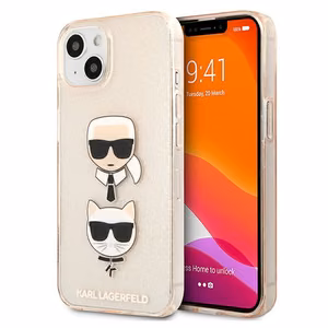 Karl Lagerfeld Glitter Karl's & Choupette Head Dėklas iPhone 13 mini - auksinis